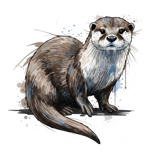 Playful Otter Watercolor Art in Earthy Tones with Blue Hues