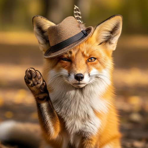 Adorable Fox in Stylish Hat | Cute Winking Gesture