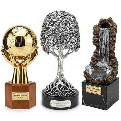 Unique Trophy Designs: Globe, Tree, Waterfall