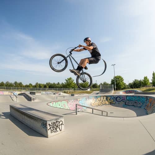 BMX Bike Stunts in Skate Park