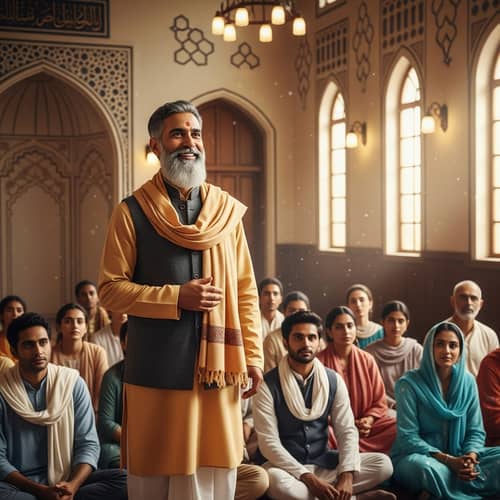 A Nurturing Religious Figure of South Asian Descent Speaking to a Diverse Congregation