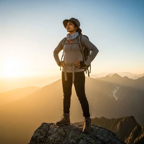 Empowering Self-Confidence: South Asian Woman Conquering Mountain Peak