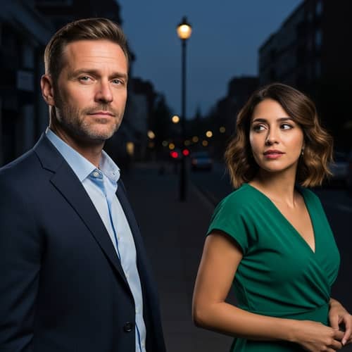 Emotional Encounter at Night: Man Staring at Ex Lover