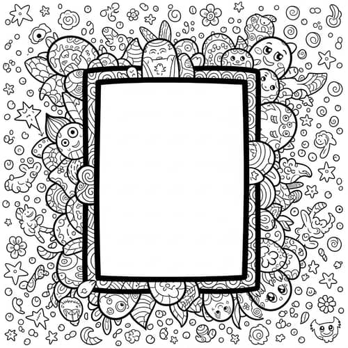 Whimsical Picture Frame Coloring Page for Children & Adults | Creative Designs