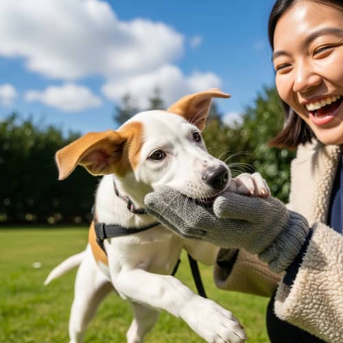 Charming Puppy playfully biting hand | Cute Dog Image
