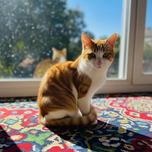 Small Fluffy Domestic Cat Drawing with Orange and White Fur