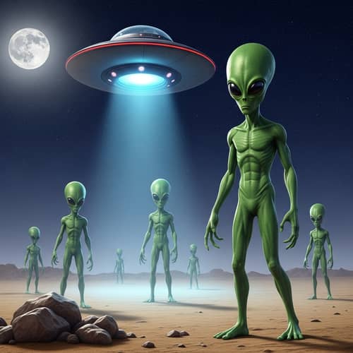 Classic Alien Encounter: Vivid Depiction of Green Extraterrestrials