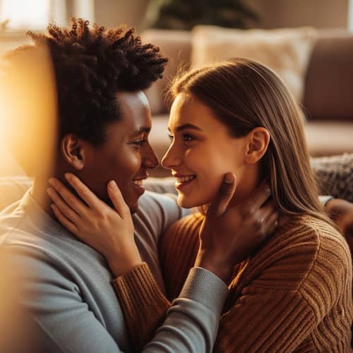 Intimate Portrait of Diverse Couple in Cozy Living Room | Fine Art Photography
