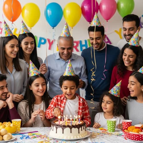 Middle-Eastern Boy Birthday Celebration with Family and Friends