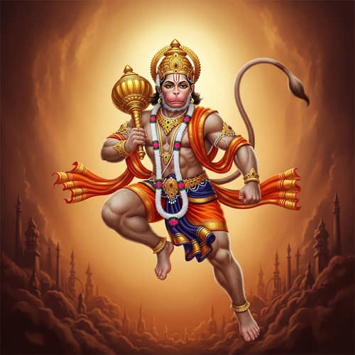 Hanuman - Hindu Monkey Deity Leaping Through the Air