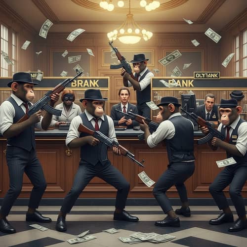 Sophisticated Monkeys in Bank Robbery Scene