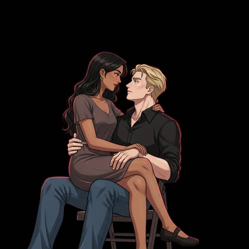 Moody Japanese-Style Animated Art: Intimate South Asian-Caucasian Couple