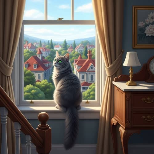 Charming Cat on Third Floor of Victorian Home