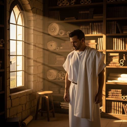 Mediterranean Student in Toga Contemplating Career Future