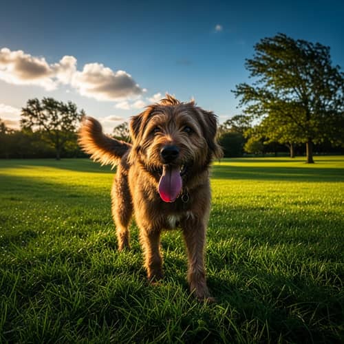 Medium-Sized Dog Playing Fetch in Lush Green Park