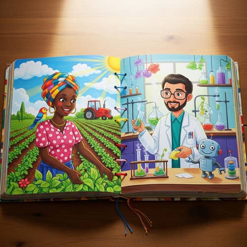 Vibrant Picture Book: African Woman Farmer & Middle Eastern Male Scientist