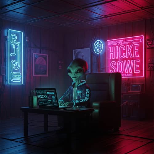 Futuristic Cyber-theme Room with Sci-fi Aesthetic | Alien Figure Hacker