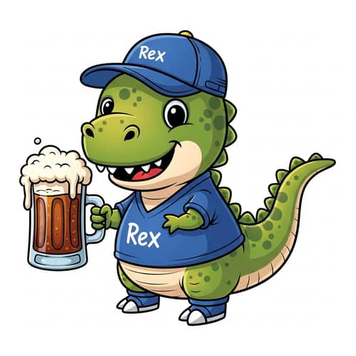Cute Cartoon Dinosaur Rex Holding Frothy Root Beer