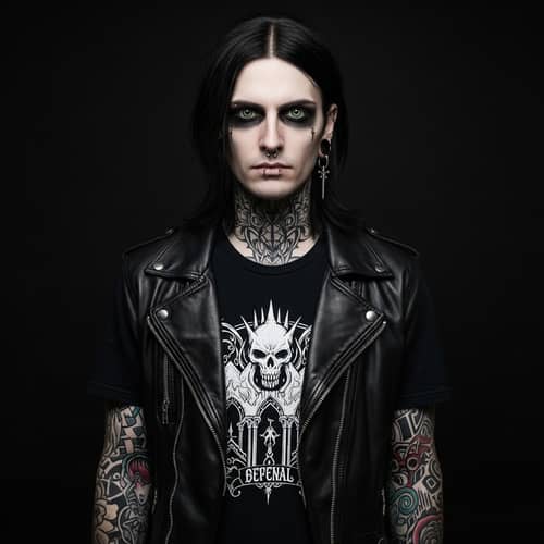 Tall Caucasian Male in Gothic Style with Tattoos