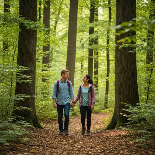 Tranquil Forest Hike: Couple Walking Hand in Hand