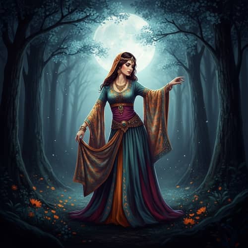 Enchanting Moonlit Forest Portrait of a Mysterious Woman