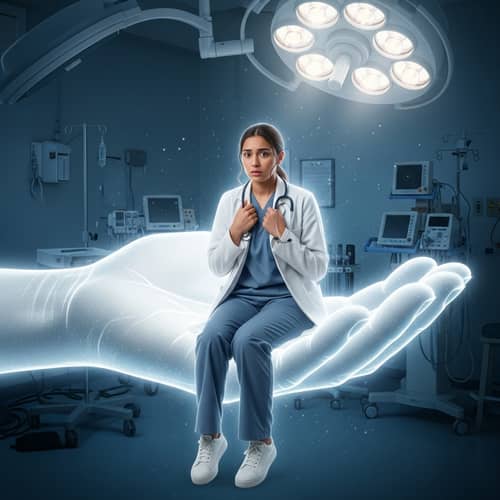Fearful Hispanic Medical Student in Divine Assistance