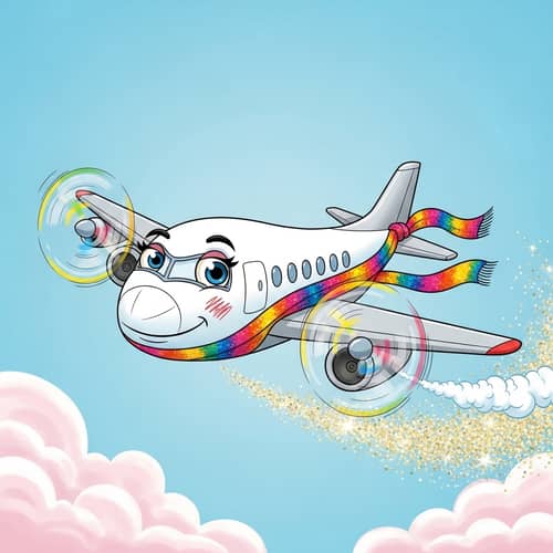 Whimsical Anthropomorphic Airplane Illustration