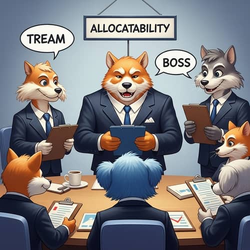 Playful Animals in Business Attire Team Meeting | Allocatability Trait