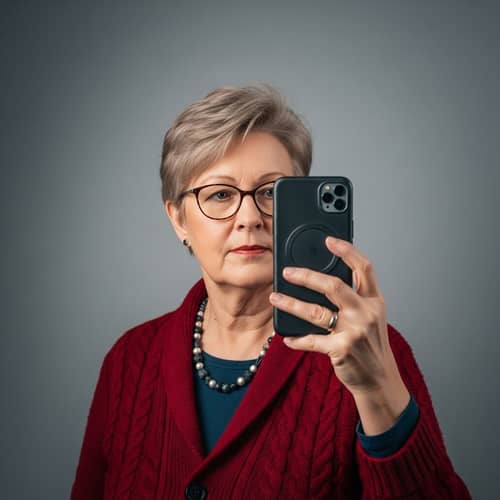55-Year-Old Woman Self Portrait with Blue Eyes and Light Hair