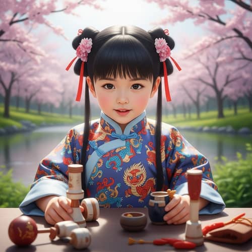 Enchanting Chinese Style Child's Play in Cherry Blossom Park