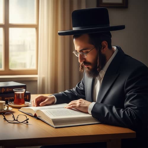 Hasidic Rabbi Studying from Sefer Book | Traditionally-Clad Rabbi in Deep Study