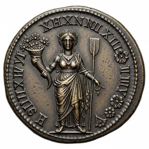 Ancient Roman Coin Featuring Goddess Fortuna - Detailed Bronze Relic