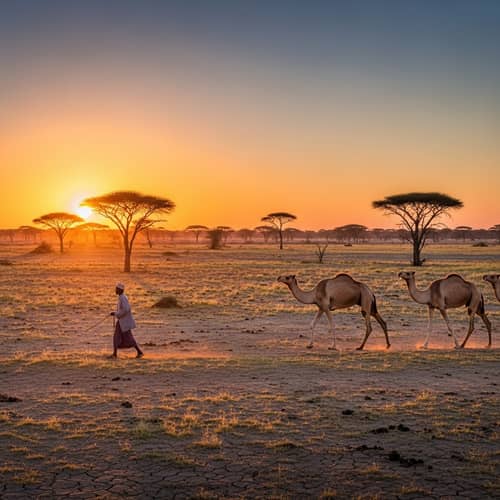 Scenic Rural Landscape in Somalia with Acacia Trees