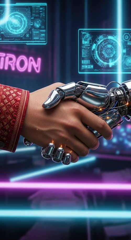 Human-Cyborg Handshake Unity | Alliance Illustration