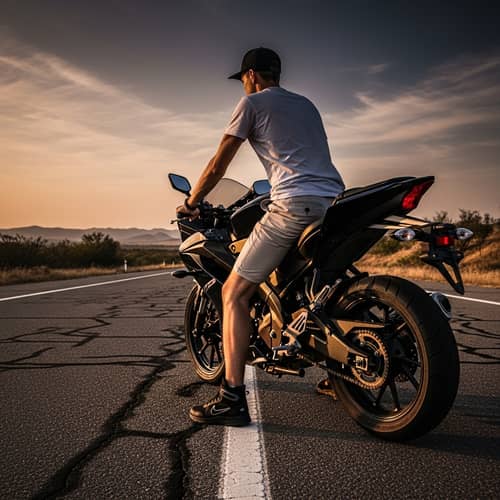 Slender Man on 200cc Speed Bike with Cap on Highway