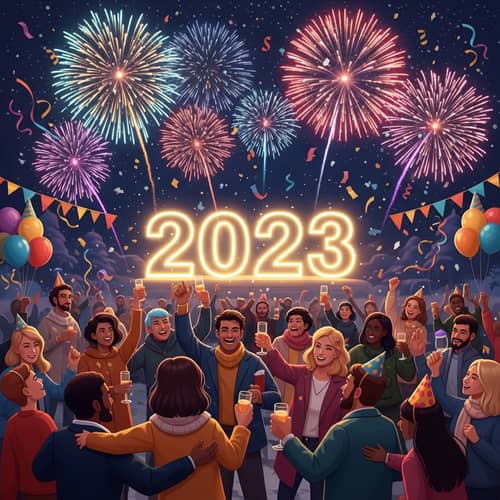 Celebrate New Year 2023 with Colorful Fireworks and Joyful Cheers