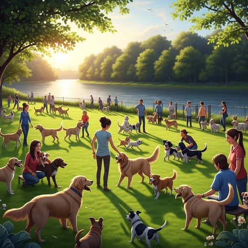 Dog Park by the River: Playful Canines and Beautiful Scenery