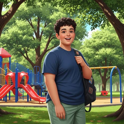 Cheerful Chubby Teen Picnic Boy: Youthful Happiness