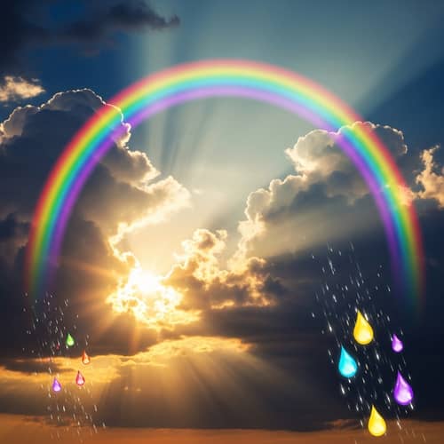 Dramatic Clouds, Rainbow, Sunset: Nature's Poetic Display