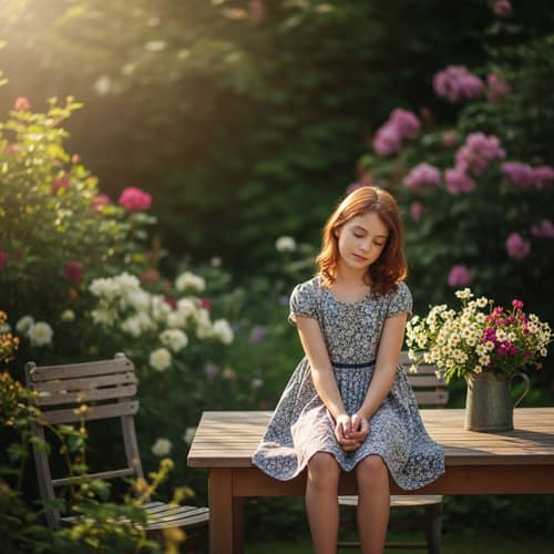 Tranquil Girl in Summer Garden - Captivating Image