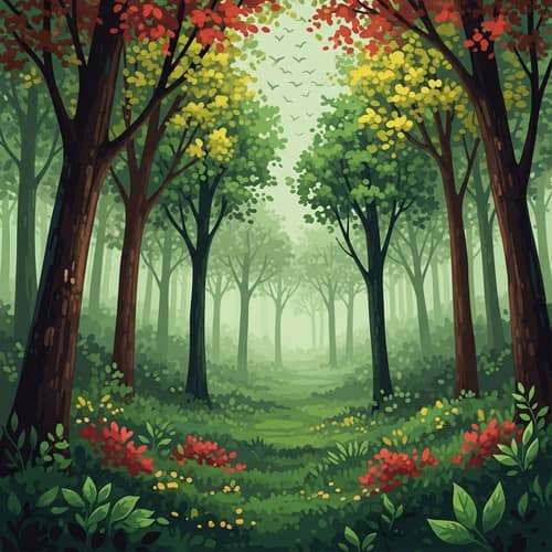 Enchanting Forest Waltz: Dancing Trees & Shimmering Leaves
