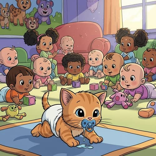 Adorable Baby Kitten at Daycare Center - Cute and Diverse Infants