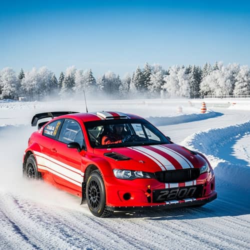 Dynamic Red Rally Car Races on Icy Track | Exciting Motorsport Action