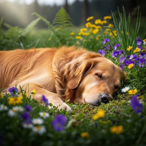 Serene Dog Resting in Eternal Peace | Nature Scene