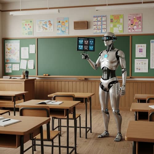 Advanced Robot Instructor in Traditional Classroom Scene