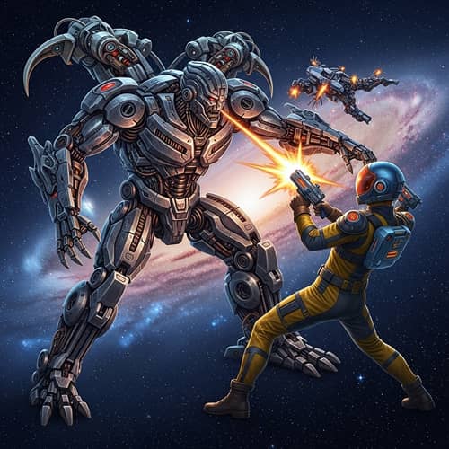 Epic Transformer vs. Power Ranger Battle in Outer Space