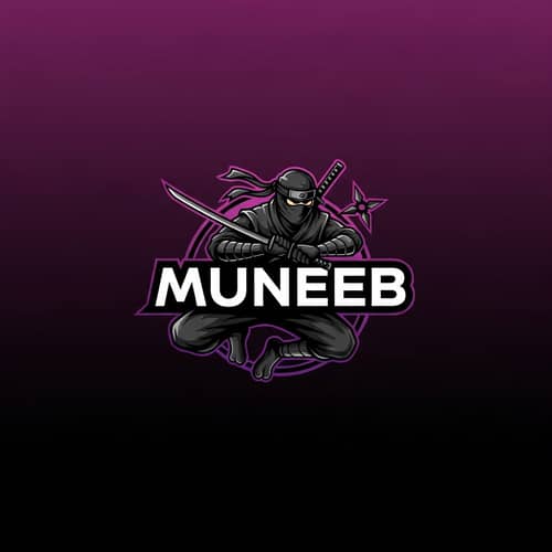 MUNEEB Ninja Logo Design | Purple & Black Theme
