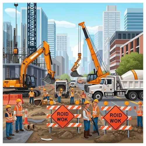 Multicultural Construction Site in Urban Setting | City Infrastructure Work