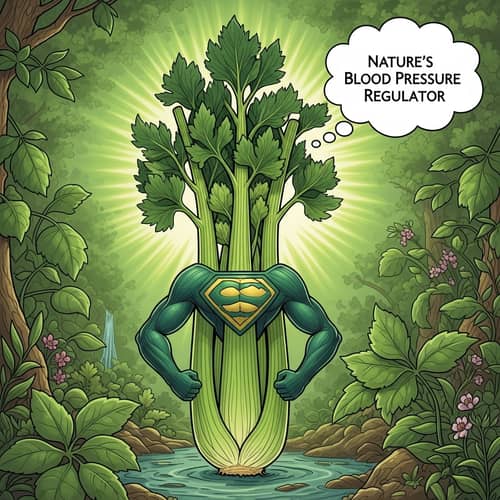 Nature's Blood Pressure Regulator: Celery Superhero Illustration