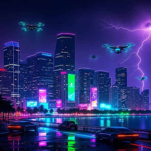 Futuristic Miami City View - Cyberpunk Urban Fantasy